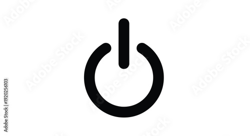 Simple black power button icon against a white background silhouette