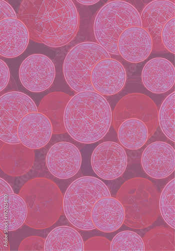 Abstract pink and purple spheres with intricate lines create a striking digital pattern design.