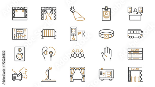 Event Production and Concert Equipment Icon Set for Festival and Live Show