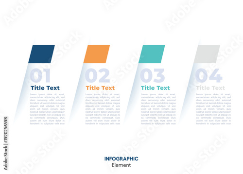 Four colorful vertical steps template showcasing numbered sequential business process data points for modern presentation graphics
