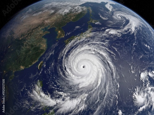 Giant Typhoon Approaching Japanese Archipelago Seen from Space
