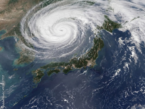 Vivid Aerial View of Super Typhoon Eye with Sunlight Hitting Clouds