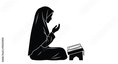 Praying woman with quran distinctive black form silhouette