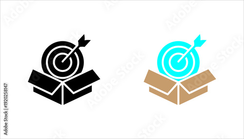 Line icon set. of a target with arrow emerging from an open box, representing goal achievement, business success, strategy execution, and performance results.