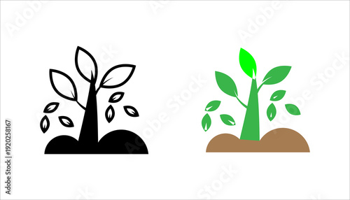 Minimal line icon set. of a growing plant with leaves, symbolizing sustainability, eco-friendly development, environmental growth, and green business concepts