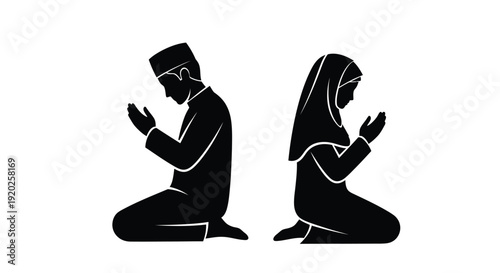 Muslim couple in prayer a striking black graphic silhouette
