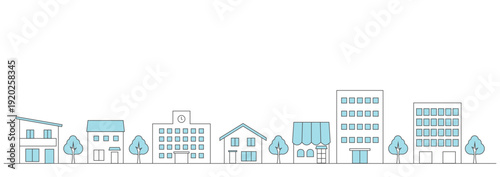 シンプルな街並みのイラストのバナー背景　横長