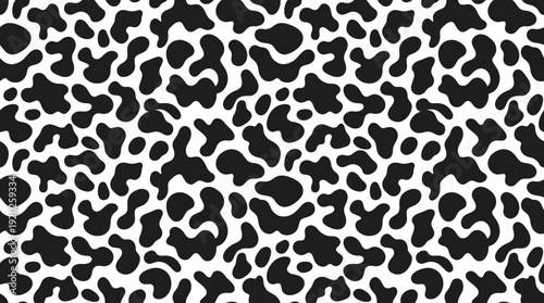 Cow Print Pattern Vector – Seamless Black and White Animal Skin Texture for Fashion, Stickers, Backgrounds, and Creative Design Projects
