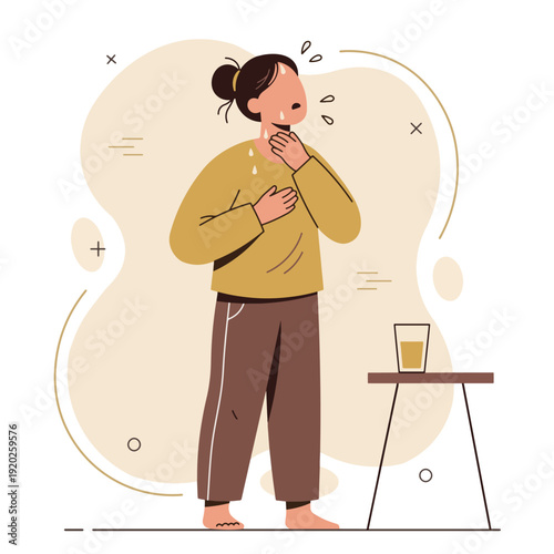 Thirsty Woman Feeling Dehydrated During Fasting - Ramadhan Concept Illustration. Vector Illustration. Design Element. Clip art. Suitable for artwork design. Editable for any design.