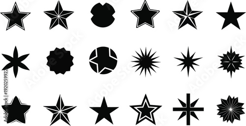 Black Geometric Star Icons Set Abstract Badge Shape Collection