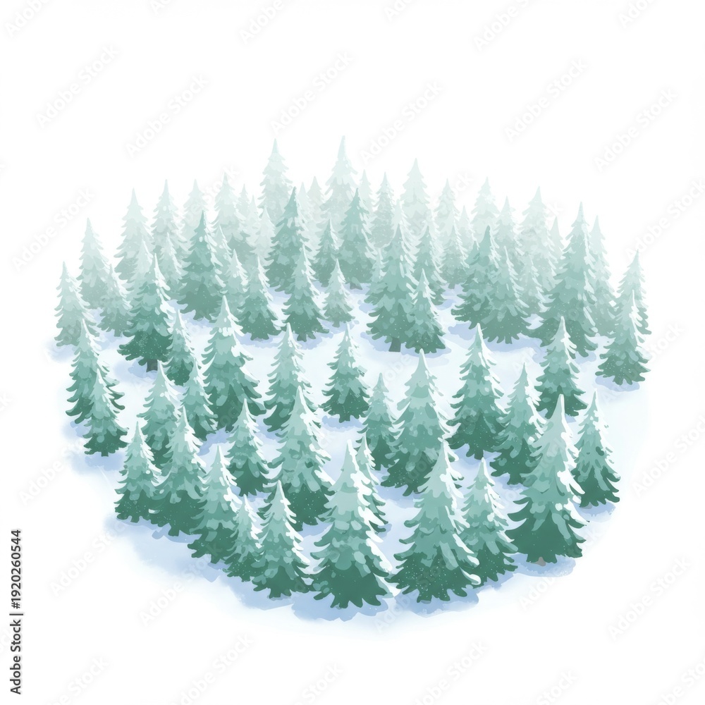 Obraz premium Pixelated Forest of Evergreen Trees Covered in Snow on a White Background