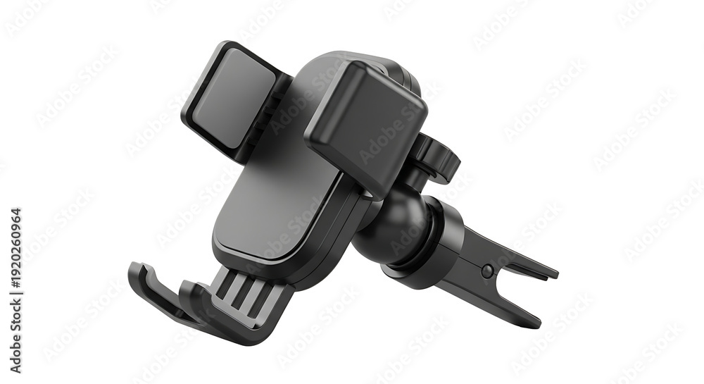 Fototapeta premium A sleek black car phone mount on transparent background for easy installation
