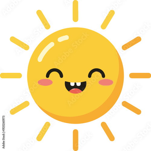 A cheerful cartoon sun with a smiling face and rosy cheeks