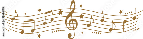 Elegant Musical Notes with Treble Clef on Flowing Staff Lines Decorative Music Banner for Concert Posters, Sound Design, and Creative Media Projects