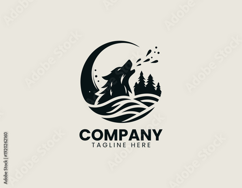 Wolf howls toward crescent moon above forest in clean modern vector illustration style Free Download Wolf howls toward crescent moon above forest in clean modern vector illustration style - GFXLoad