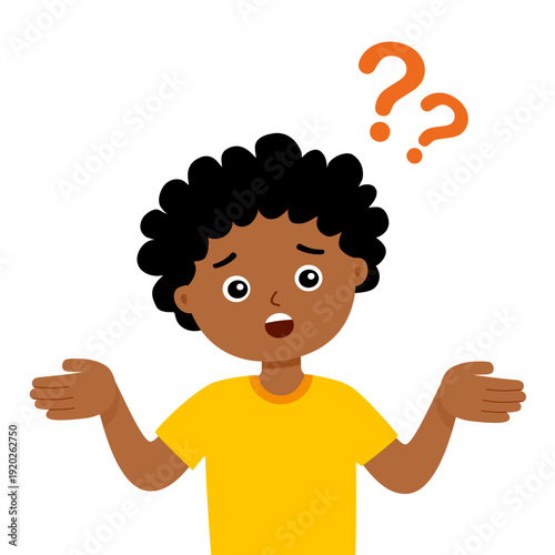Cute child having a question character in flat design on white background.