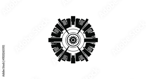 Circular mechanical turbine silhouette icon for industrial technology