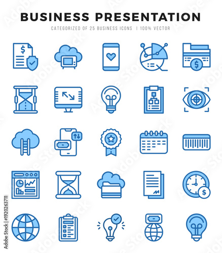 Set of simple Two Color Business Presentation Icons. Two Color art icons pack.