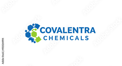 Covalentra Chemicals logo featuring an abstract blue and green molecular structure, symbolizing chemical bonds, science, and innovation on an isolated white background.