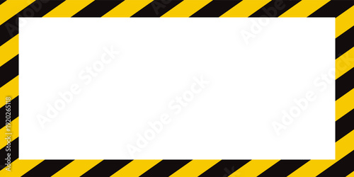 Warning tape with yellow and black diagonal stripes. Warn stop seamless line. Yellow and black caution tape border.