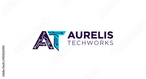 Advanced AT Lettermark Logo Design for Aurelis Techworks with Circuit Board Pattern on an Isolated White Background
