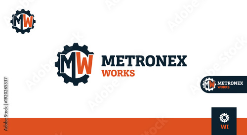 Metronex Works brand logo featuring a stylized gear icon combined with the letters MW, symbolizing industrial engineering and development on an isolated white background.