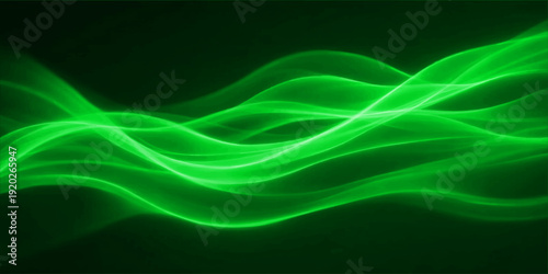 An abstract green smoke background features flowing blue waves and futuristic light curves in a motion design pattern for a high-tech wallpaper illustration