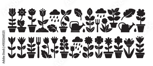 Plant and Gardening Icon Set Nature Symbol Collection Isolated on White Background
