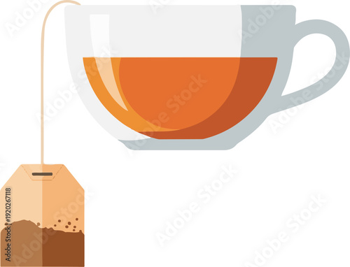 A cup of tea with a tea bag on a white background