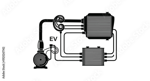 EV thermal management system diagram with water pump and heat exchanger