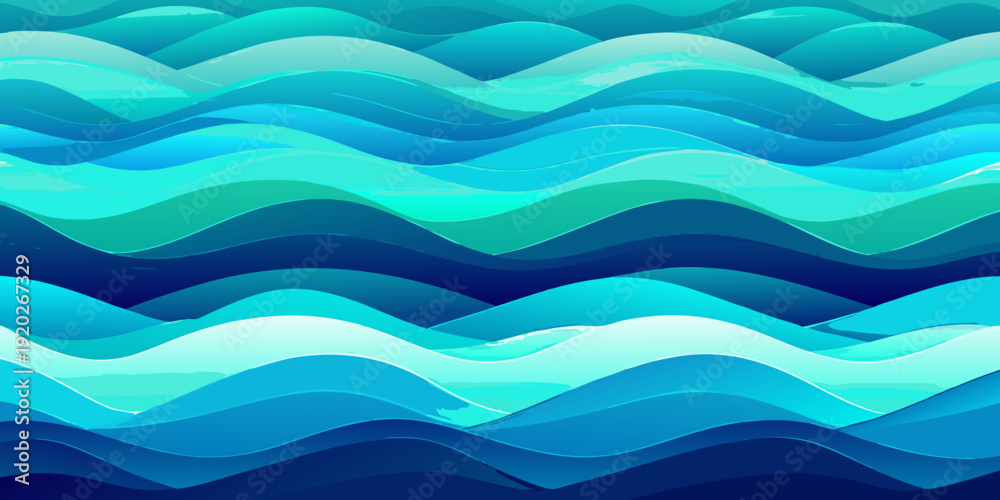 Fototapeta premium Vibrant seamless blue wavy pattern with dynamic ocean inspired design, seamless pattern for backdrop needs
