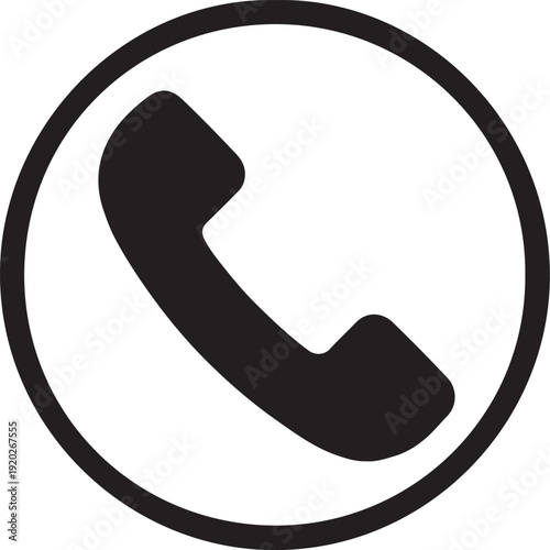 Black Telephone Handset Icon in Circle – Minimalist Vector Contact Symbol for Customer Support, Communication Interface, and Business Hotline Design