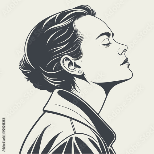 Elegant Woman Profile Illustration with Serene Expression.