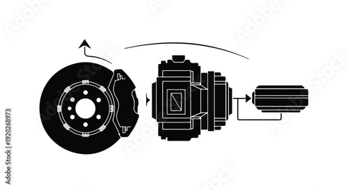 Automotive brake disc and drive motor assembly silhouette