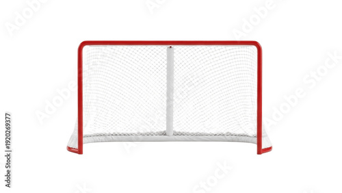 Full size ice hockey goal net with red frame isolated on white studio background

