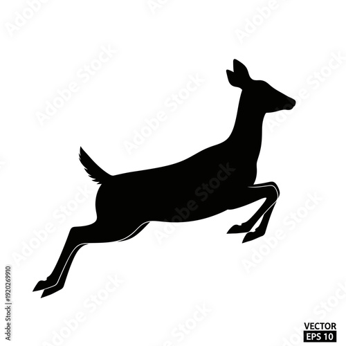 Black silhouette of a running deer on white background.