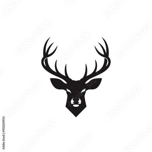 Black silhouette of a deer head with antlers on white background.
