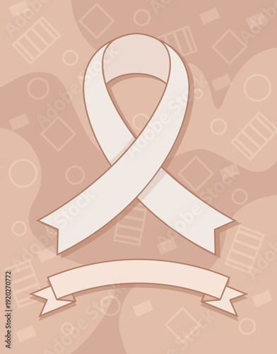 White awareness ribbon on beige background