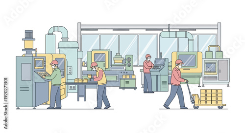 Industrial Workers Operating Heavy Machinery.