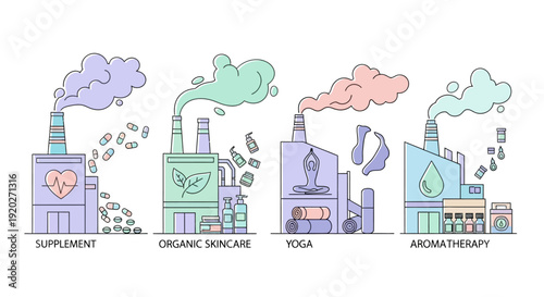 Factories Representing Wellness and Health Industries.