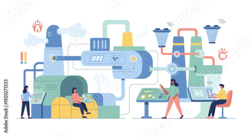 Industrial Process Illustration with People Working.