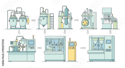 Industrial Manufacturing Process Stages Illustrated Diagram.
