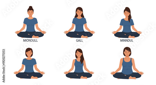 Woman Practicing Yoga in Different Poses.