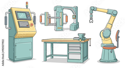 Industrial Robot Machines in Factory Setting.
