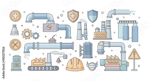 Industrial Icons and Symbols for Manufacturing.