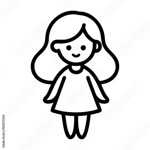 Logotipo juguetería. Dibujo sencillo con líneas de una muñeca con vestido 