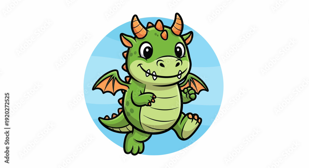 Fototapeta premium Smiling green cartoon dragon creature.