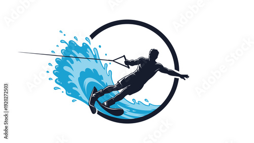 Man Water Skiing Silhouette Graphic.