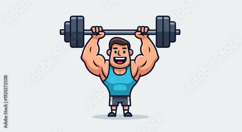 Man Lifting Weights Cartoon Illustration.