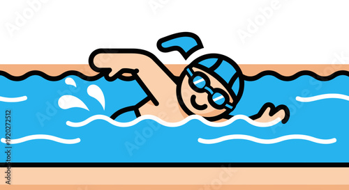 Swimmer in Blue Cap Swimming.